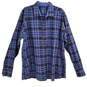 Luchiano Viscanti Mens XXL Blue Plaid Long Sleeve Button Up Dress Shirt